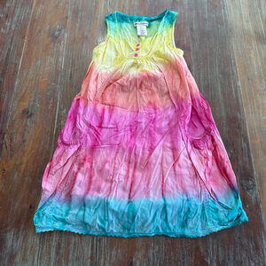 Pandemonium Casual Sundress Size 7 Tie-Dye Pink Yellow Blue Rainbow Pockets